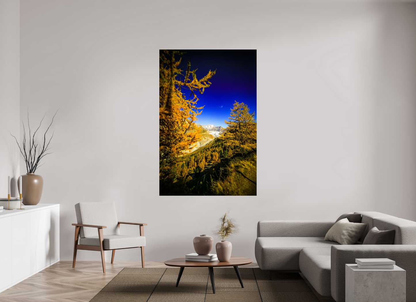 120 x 180 cm, Photo Print Under Acrylic Glass Goldener Oktober am Aletschgletscher