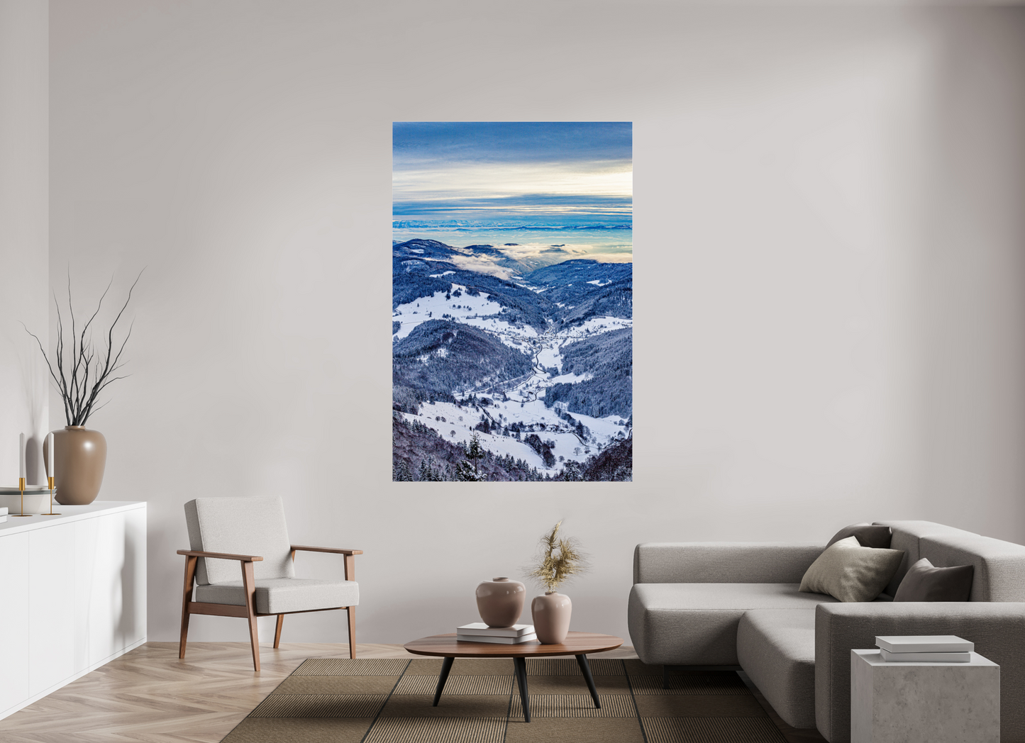 120 x 180 cm, Photo Print Under Acrylic Glass Winterblick vom Belchen