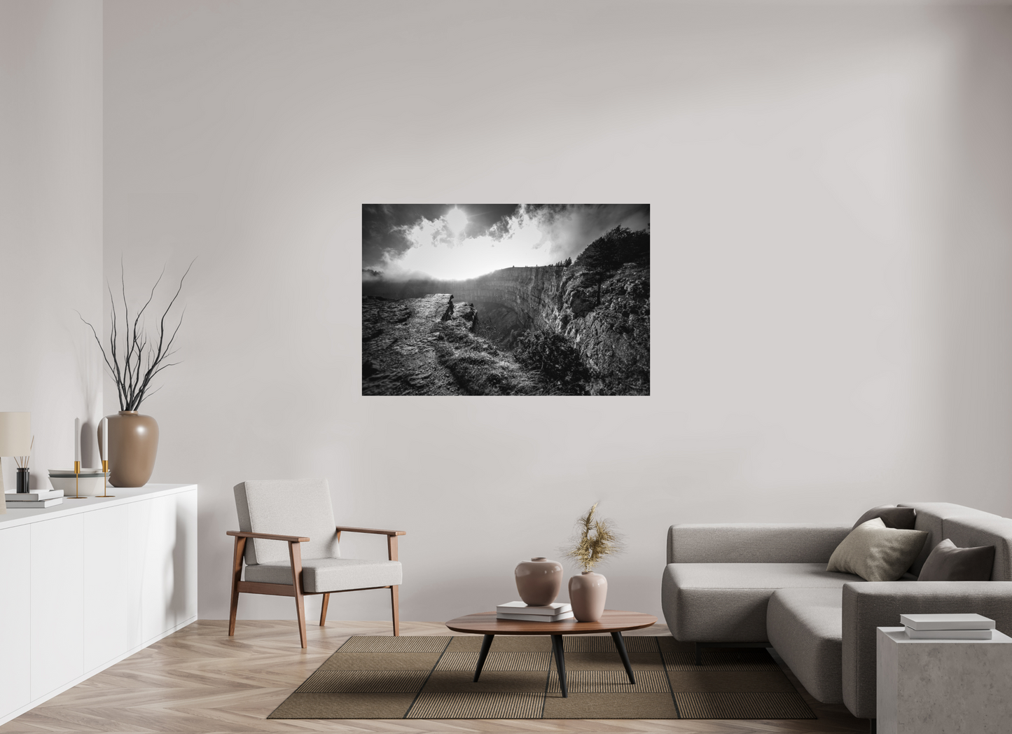 150 x 100 cm, Fine Art Print Creux du Van blackandwhite