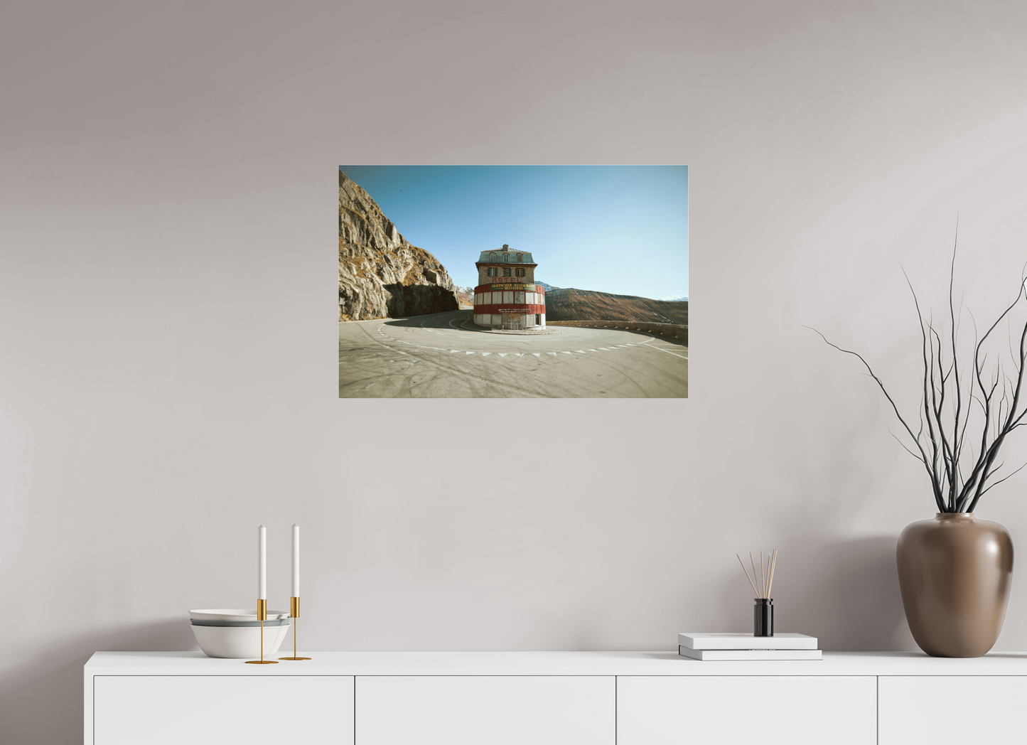 75 x 50 cm, Photo Print Under Acrylic Glass Hotel Belvedere, Furkapass (Wes Anderson Stil)