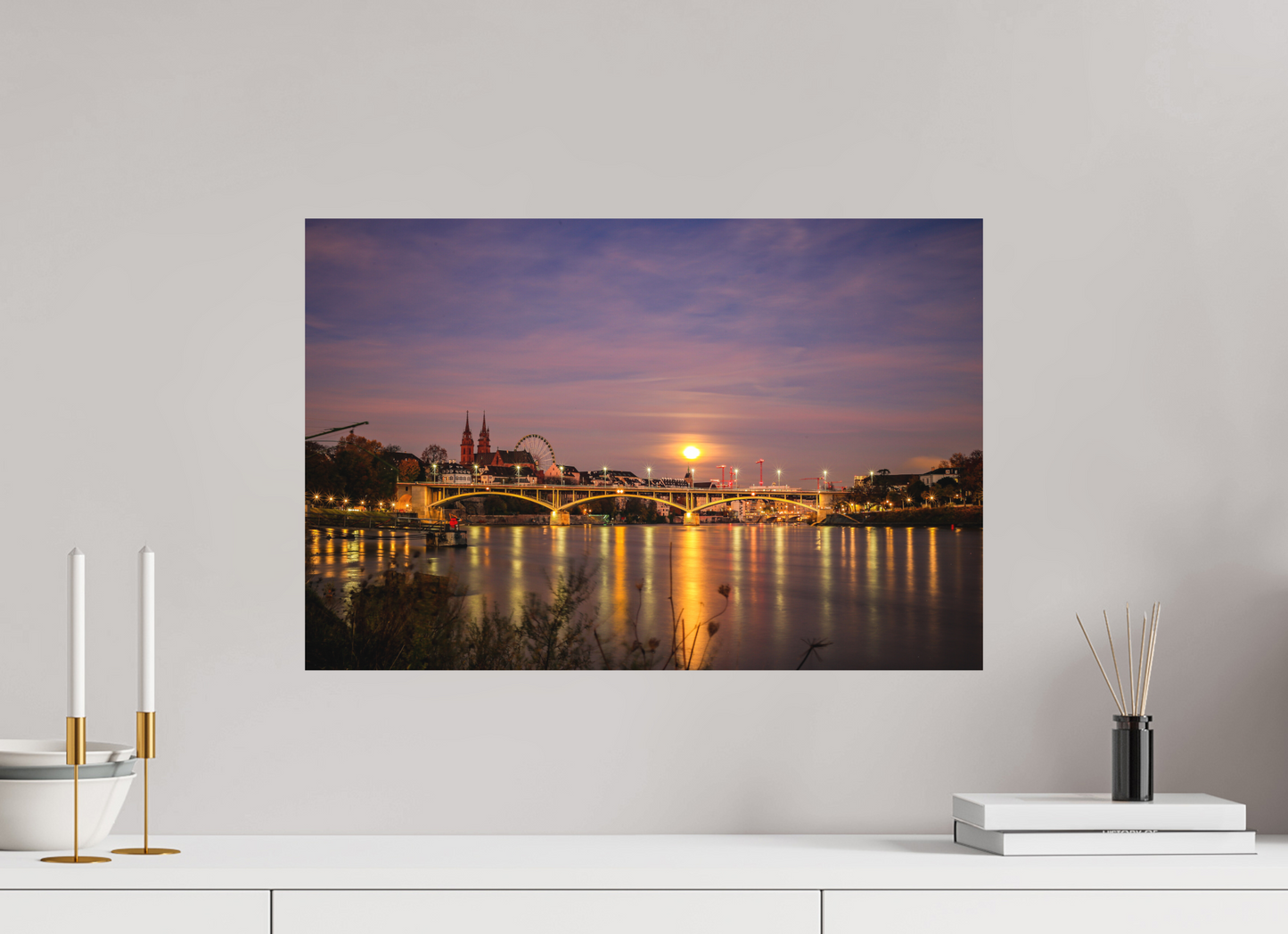 60 x 40 cm, Fine Art Print Supermond über Basel