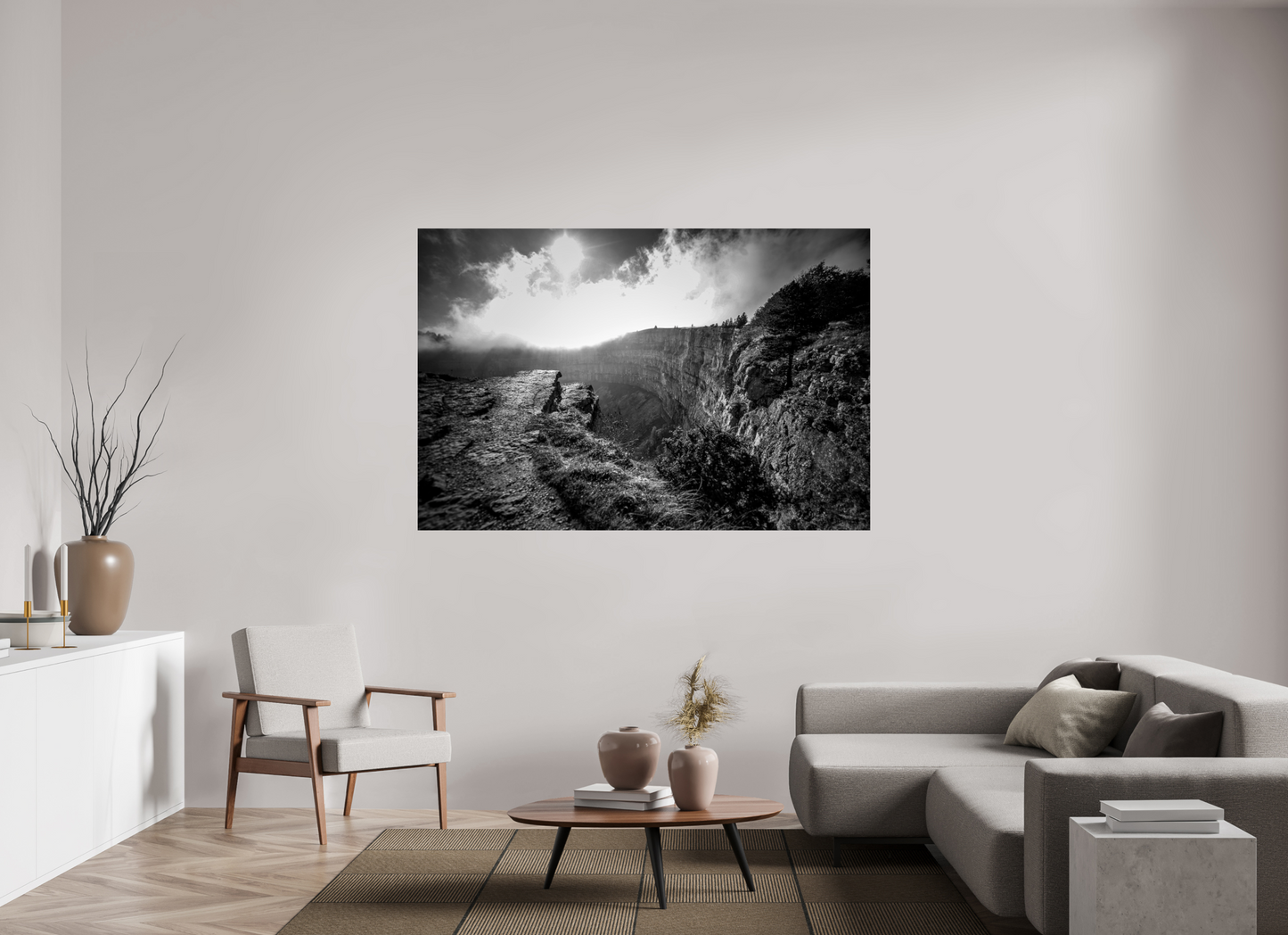 180 x 120 cm, Alu-Dibond Creux du Van blackandwhite