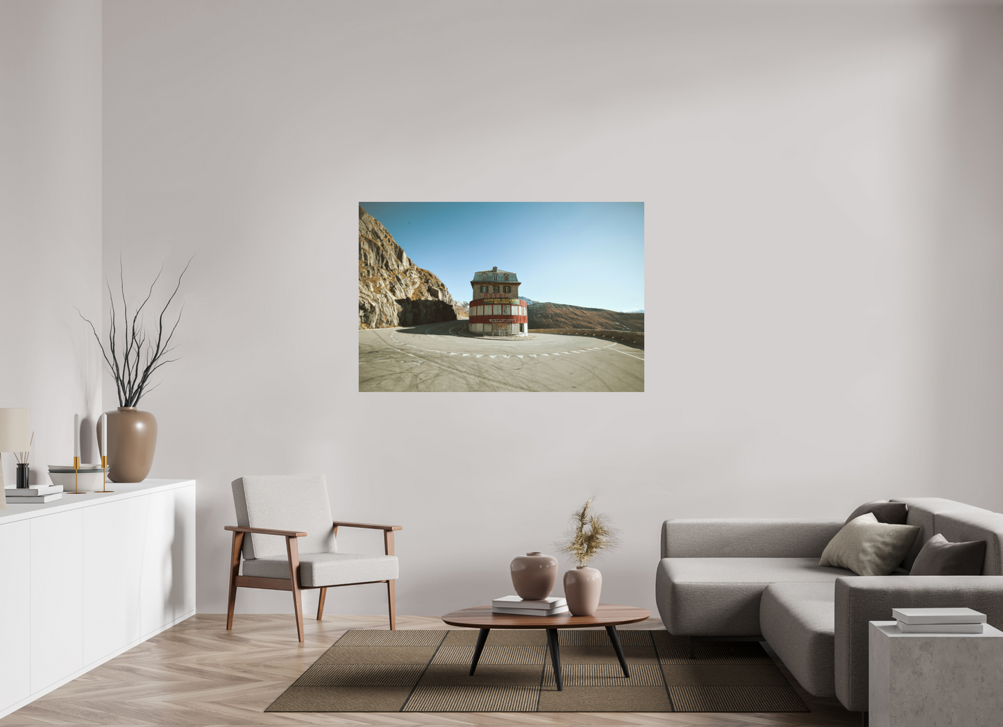 150 x 100 cm, Fine Art Print Hotel Belvedere, Furkapass (Wes Anderson Stil)