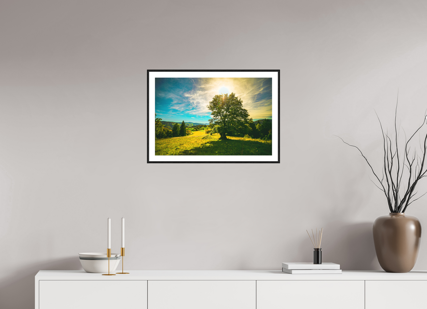 60 x 40 cm, Foto im Schattenfugenrahmen (Eiche schwarz) Weidbuche im Herbst