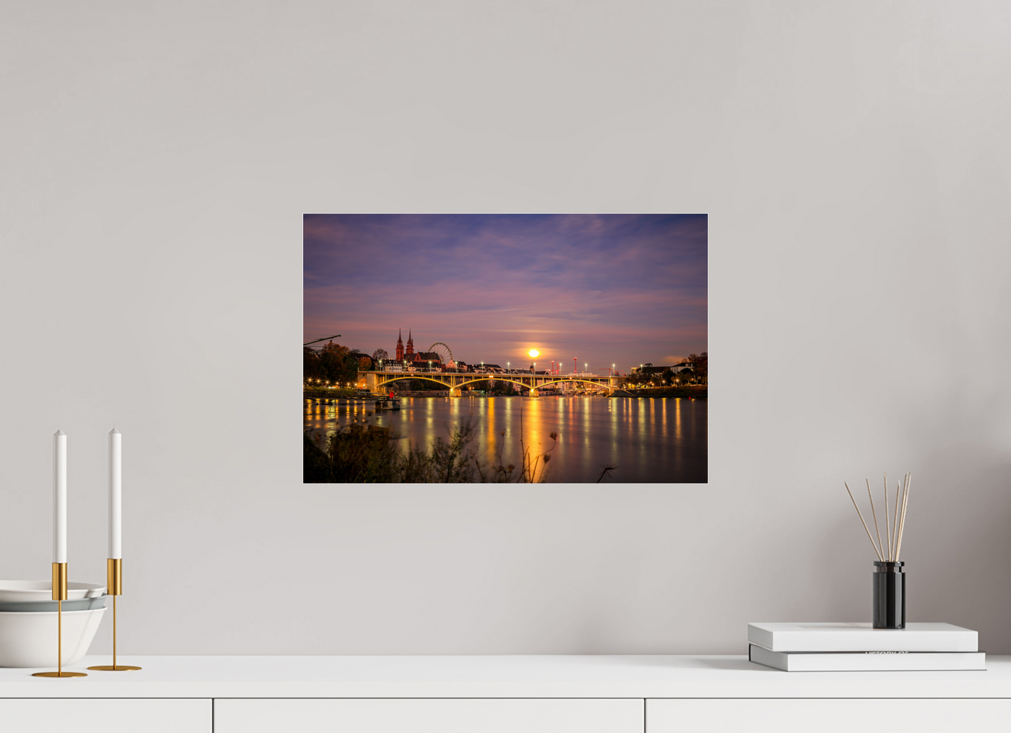 45 x 30 cm, Photo Print Under Acrylic Glass Supermond über Basel