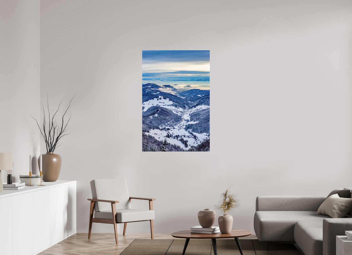 80 x 120 cm, Photo Print Under Acrylic Glass Winterblick vom Belchen