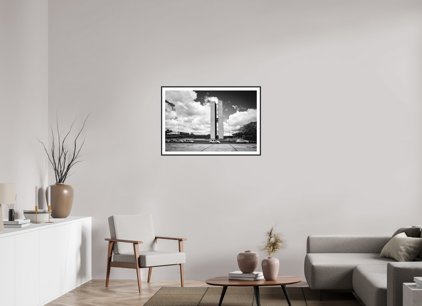 90 x 60 cm, Foto im Schattenfugenrahmen (Eiche schwarz) Praça dos três poderes