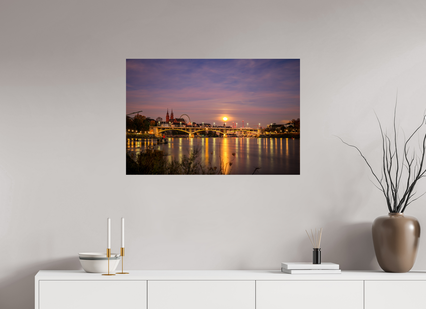 90 x 60 cm, Alu-Dibond Supermond über Basel