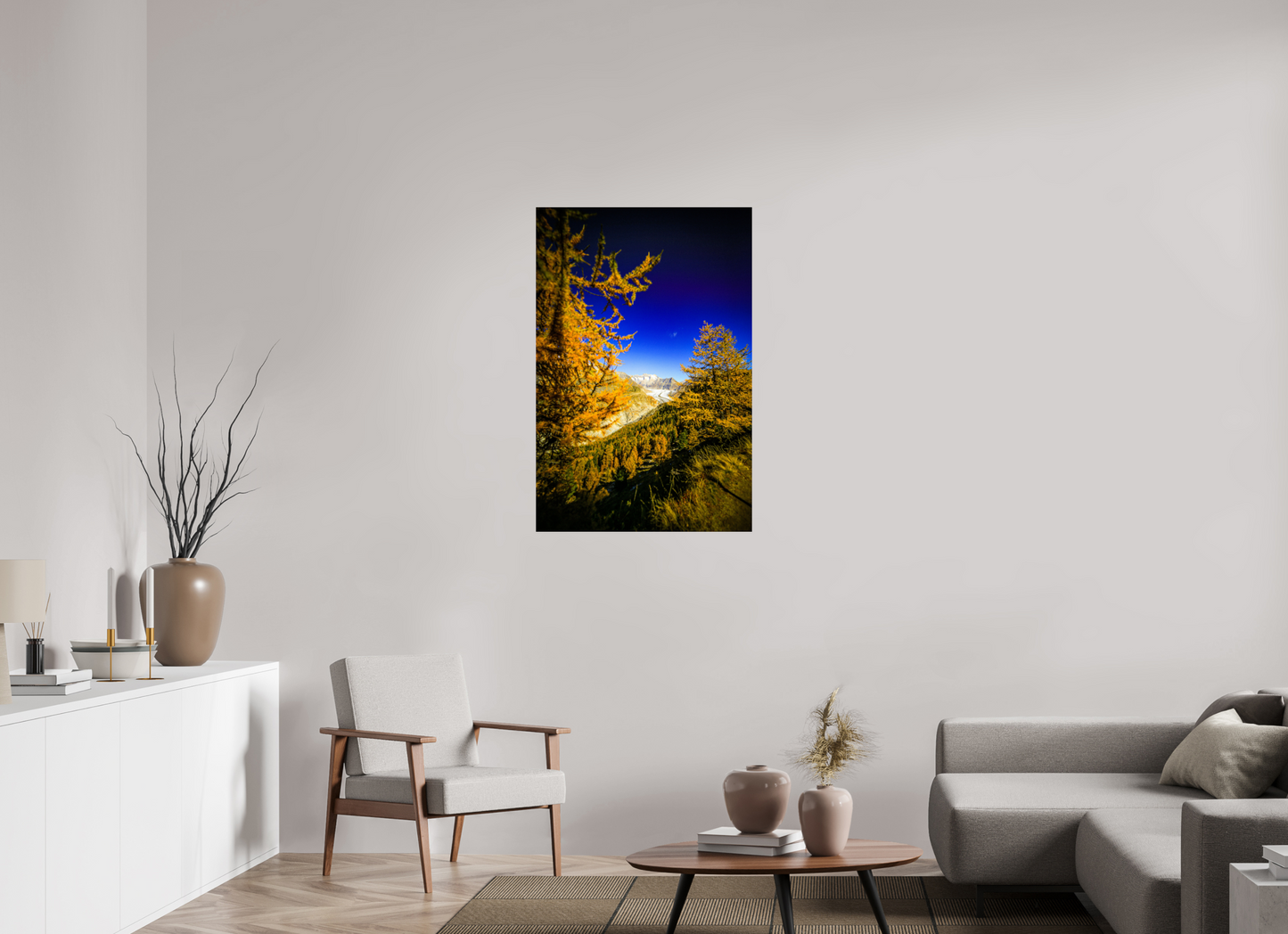 70 x 105 cm, Photo Print Under Acrylic Glass Goldener Oktober am Aletschgletscher