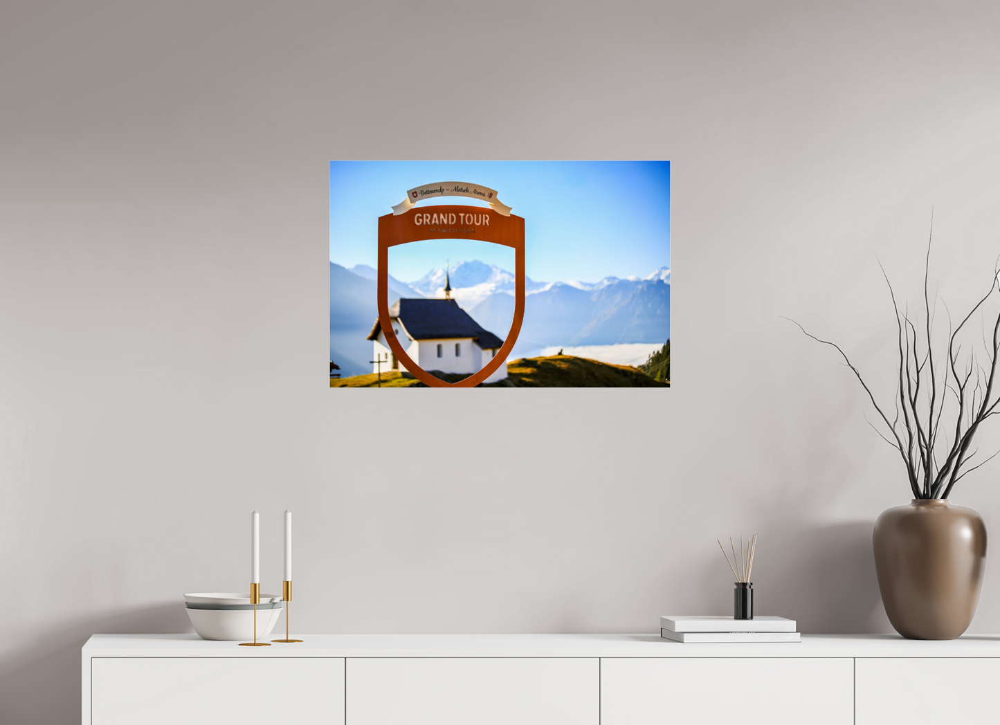 75 x 50 cm, Photo Print Under Acrylic Glass Kapelle Maria zum Schnee - Bettmeralp