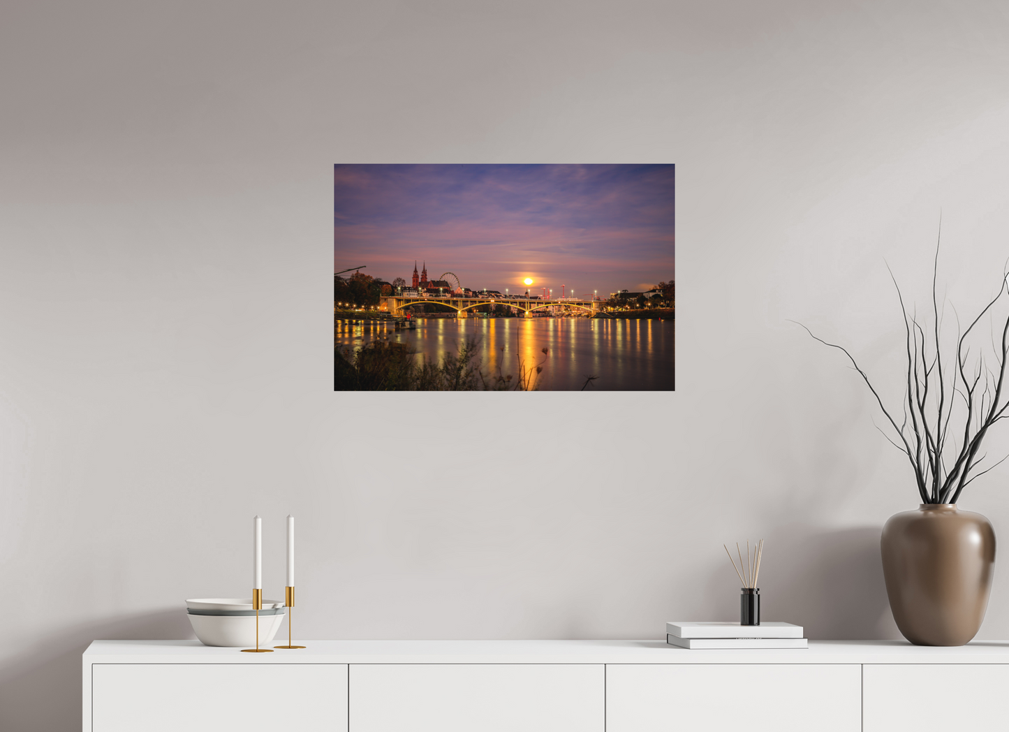 75 x 50 cm, Fine Art Print Supermond über Basel