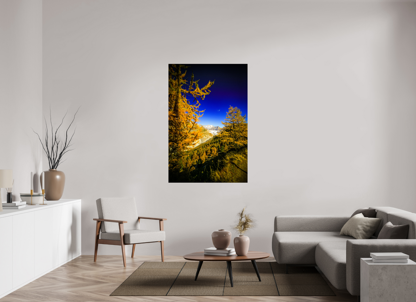100 x 150 cm, Photo Print Under Acrylic Glass Goldener Oktober am Aletschgletscher