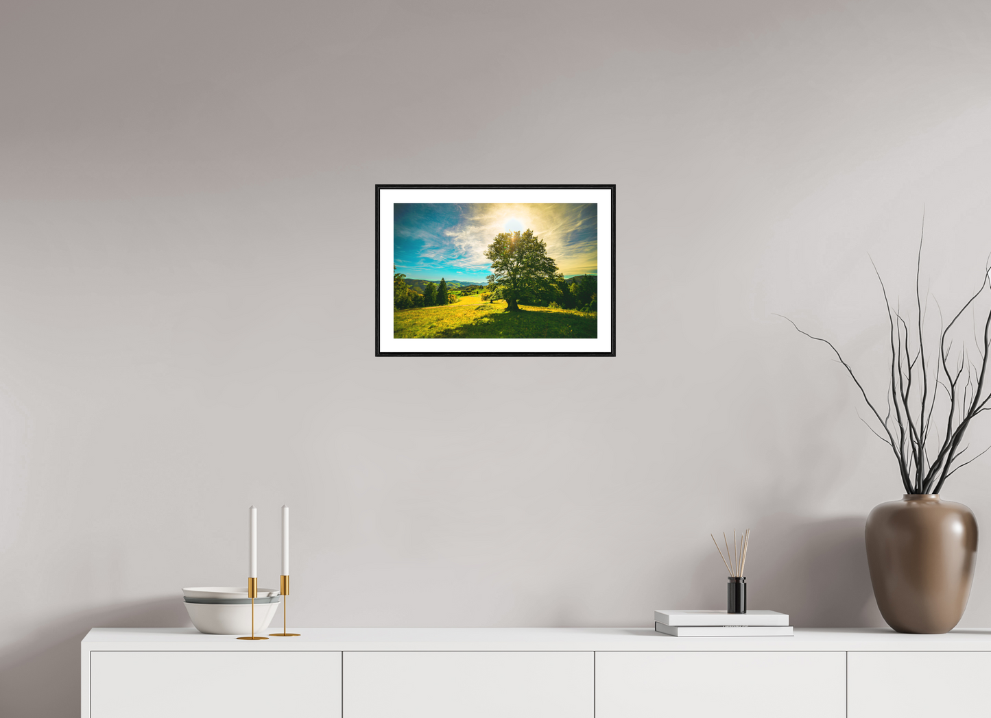 45 x 30 cm, Foto im Schattenfugenrahmen (Eiche schwarz) Weidbuche im Herbst