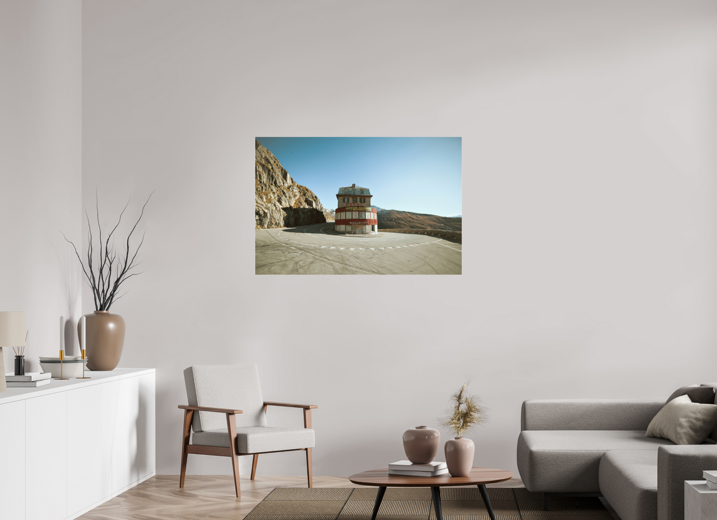 120 x 80 cm, Photo Print Under Acrylic Glass Hotel Belvedere, Furkapass (Wes Anderson Stil)