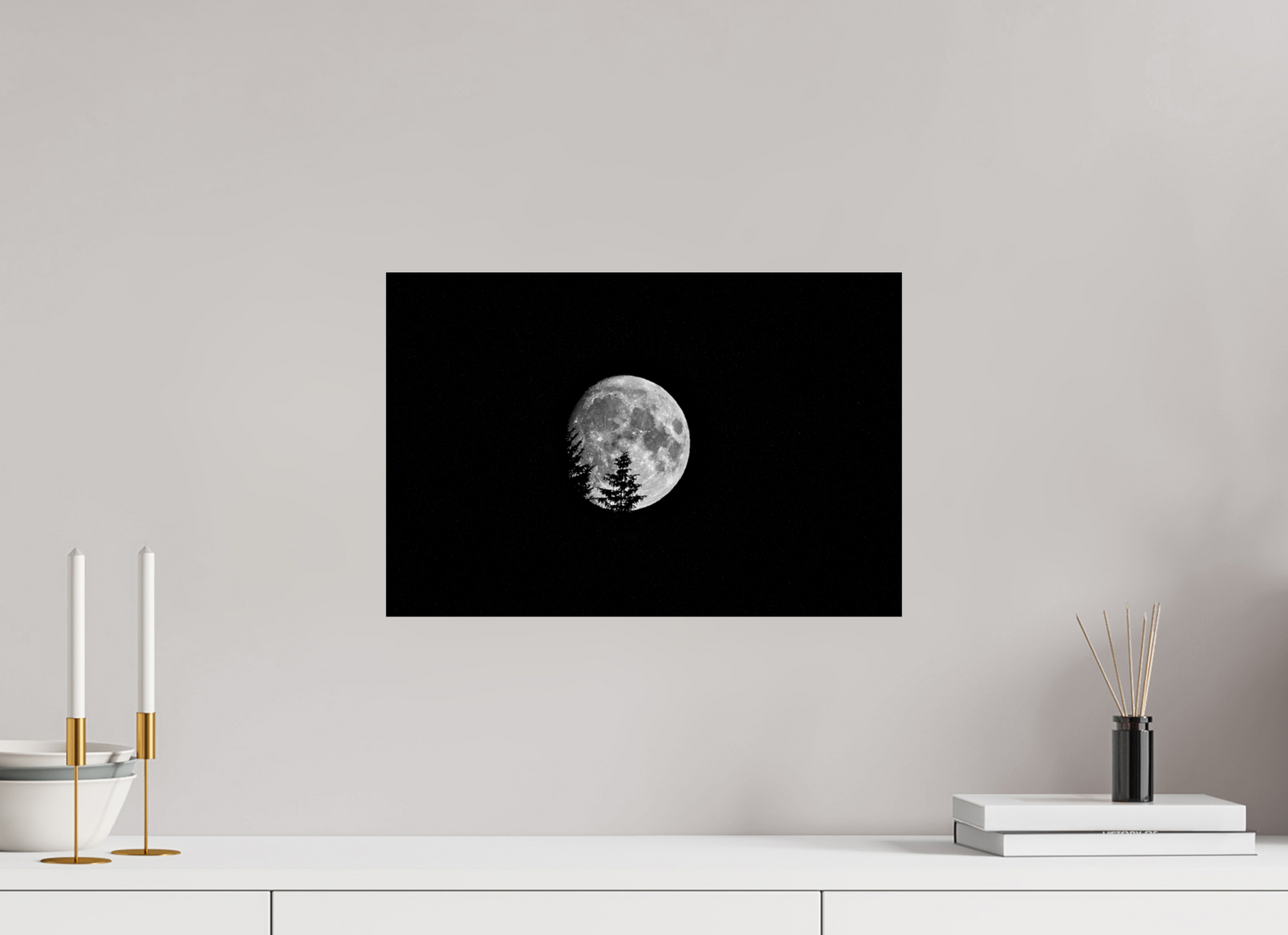 45 x 30 cm, Alu-Dibond Vollmond im Schwarzwald