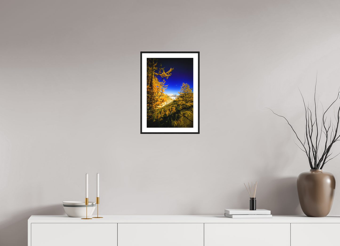 30 x 45 cm, Foto im Schattenfugenrahmen (Eiche schwarz) Goldener Oktober am Aletschgletscher