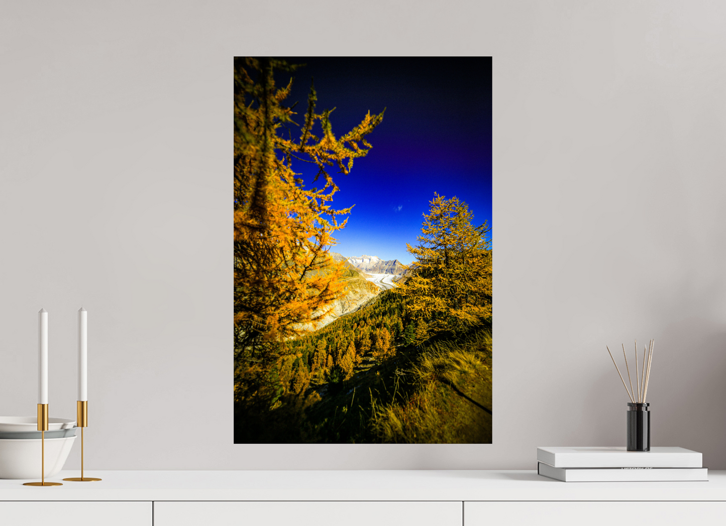 40 x 60 cm, Alu-Dibond Goldener Oktober am Aletschgletscher