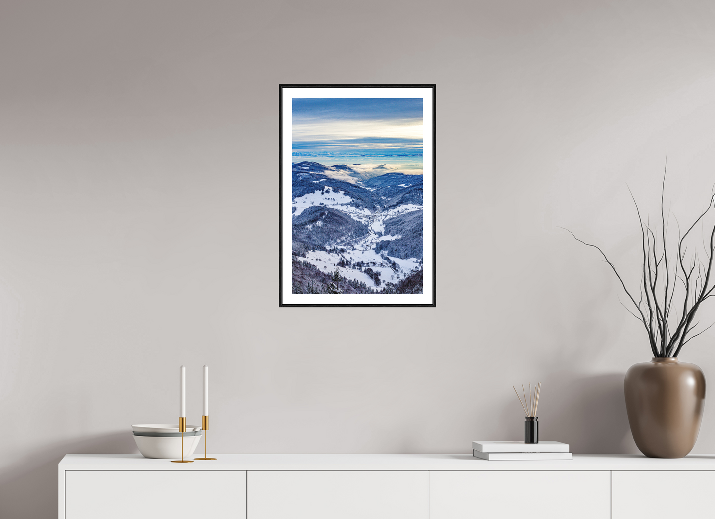 40 x 60 cm, Foto im Schattenfugenrahmen (Eiche schwarz) Winterblick vom Belchen