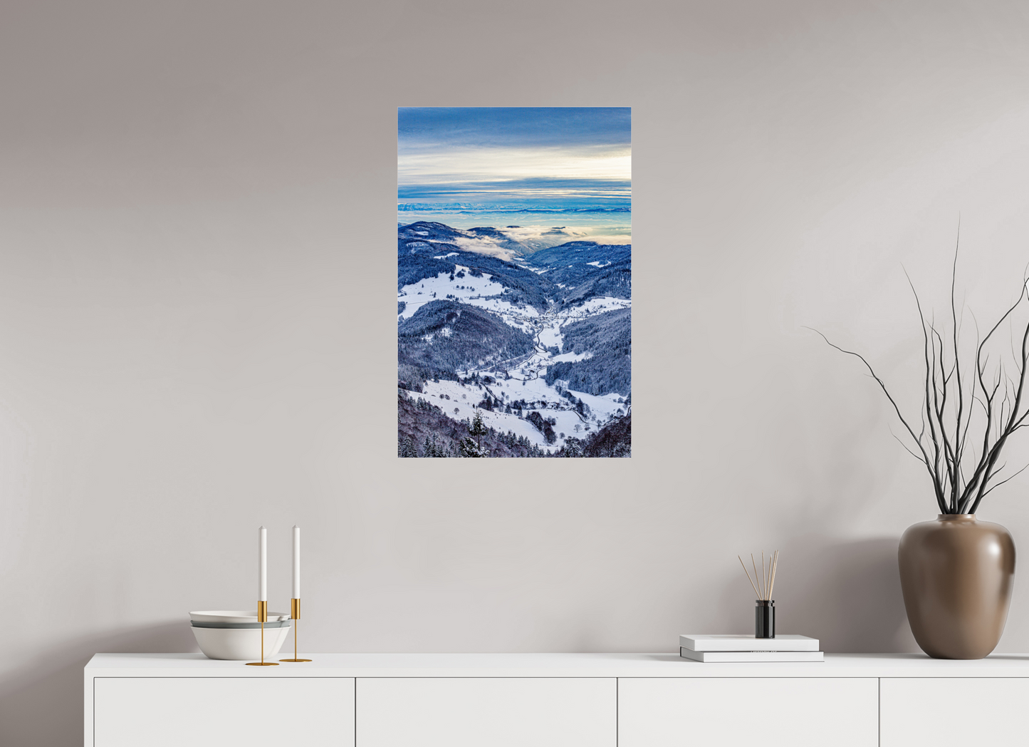 50 x 75 cm, Photo Print Under Acrylic Glass Winterblick vom Belchen