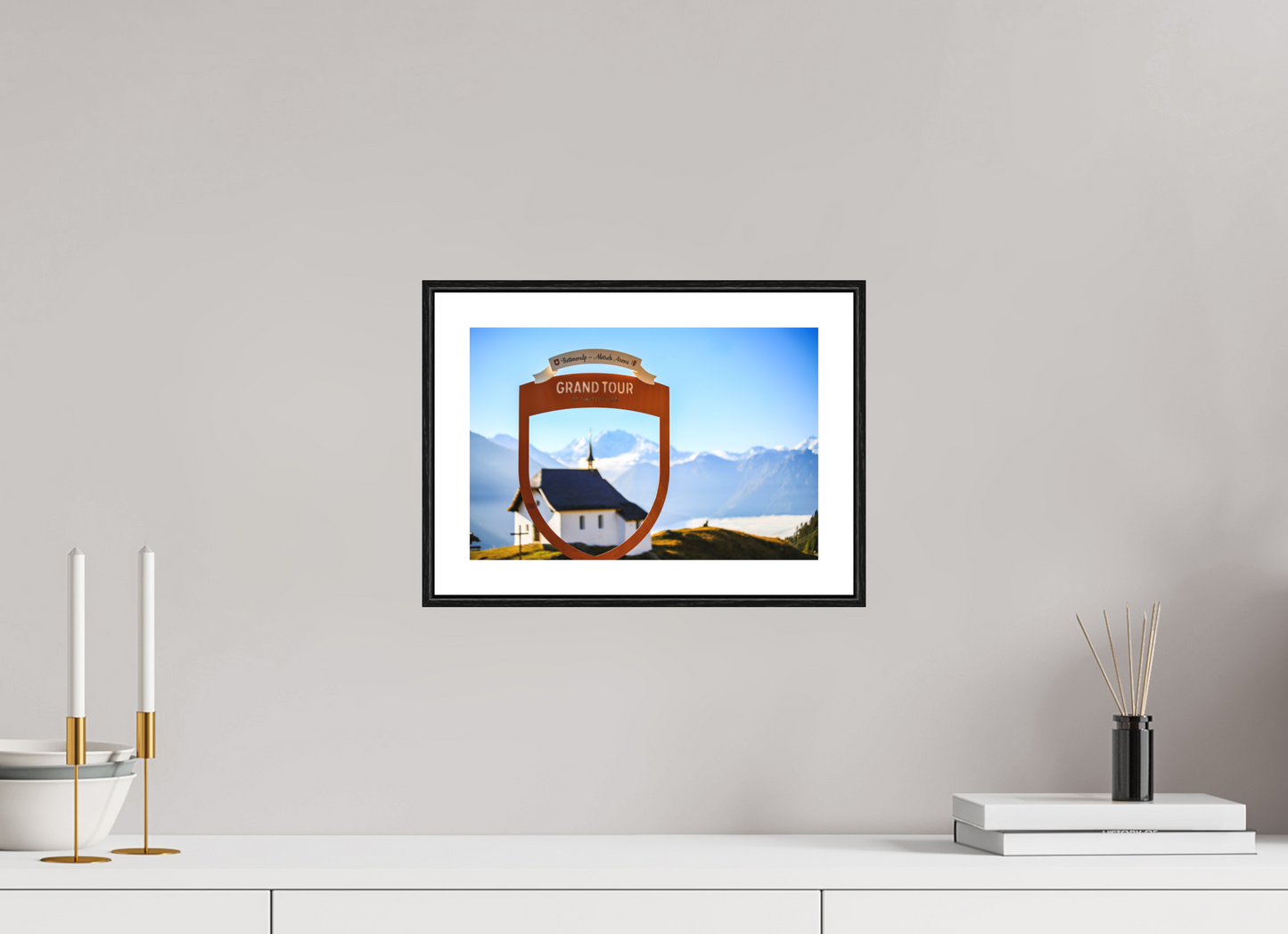 30 x 20 cm, Foto im Schattenfugenrahmen (Eiche schwarz) Kapelle Maria zum Schnee - Bettmeralp