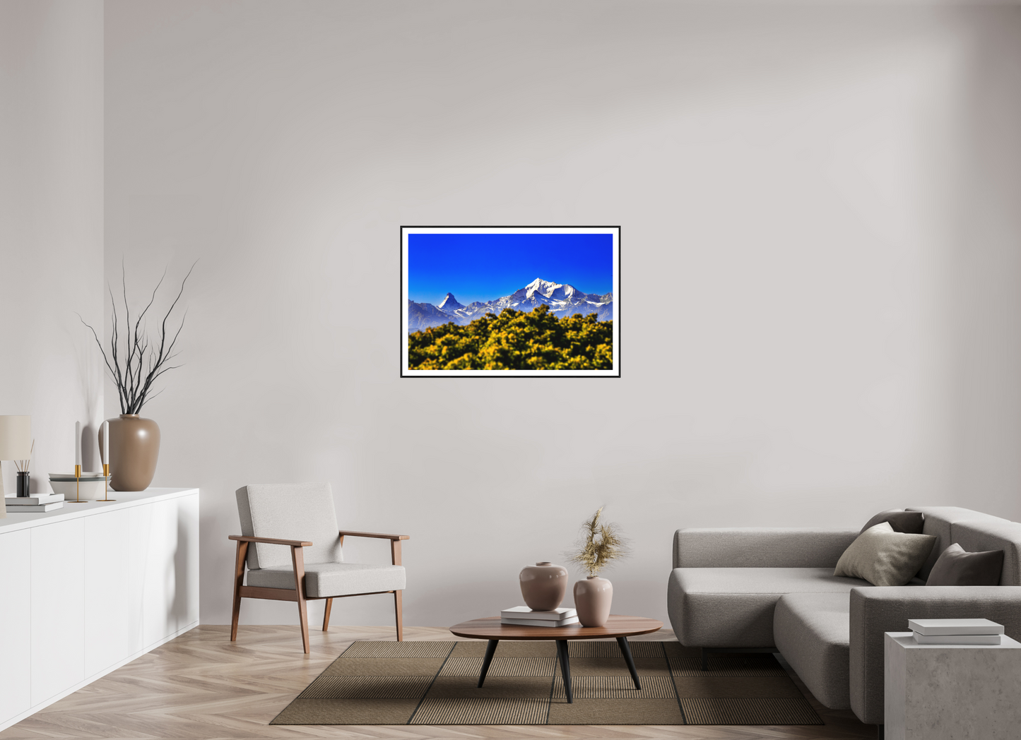 105 x 70 cm, Foto im Schattenfugenrahmen (Eiche schwarz) Matterhornblick