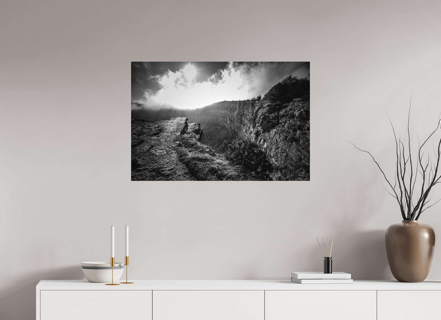 90 x 60 cm, Fine Art Print Creux du Van blackandwhite
