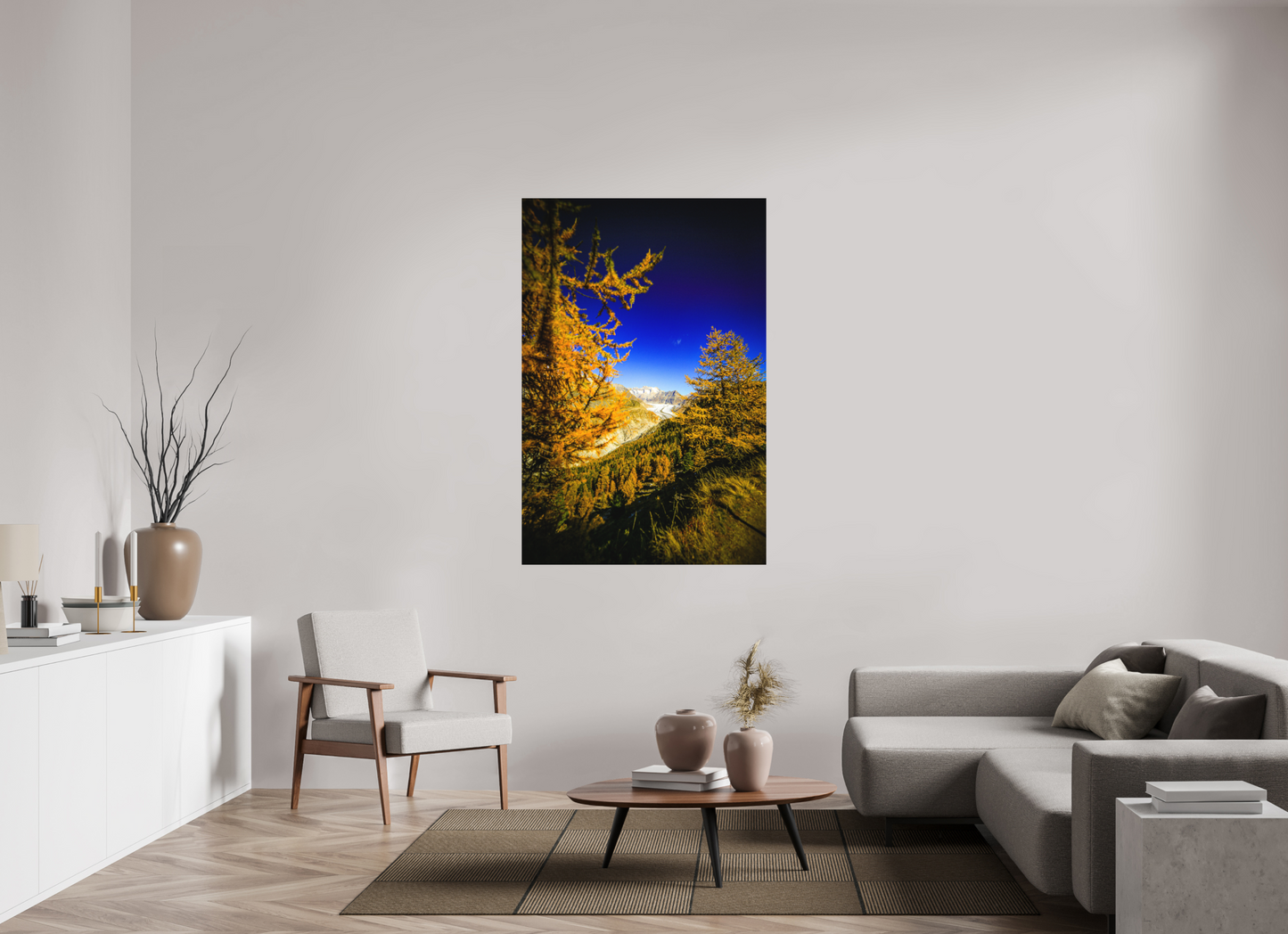 100 x 150 cm, Fine Art Print Goldener Oktober am Aletschgletscher
