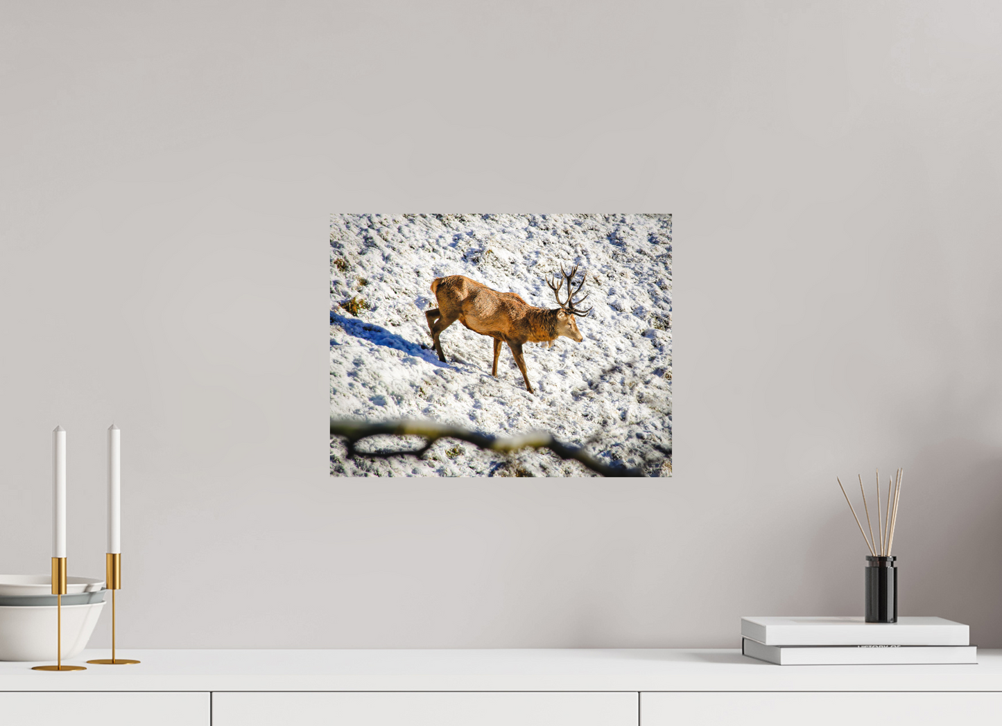 38,9 x 30 cm, Fine Art Print Rothirsch im Neuschnee