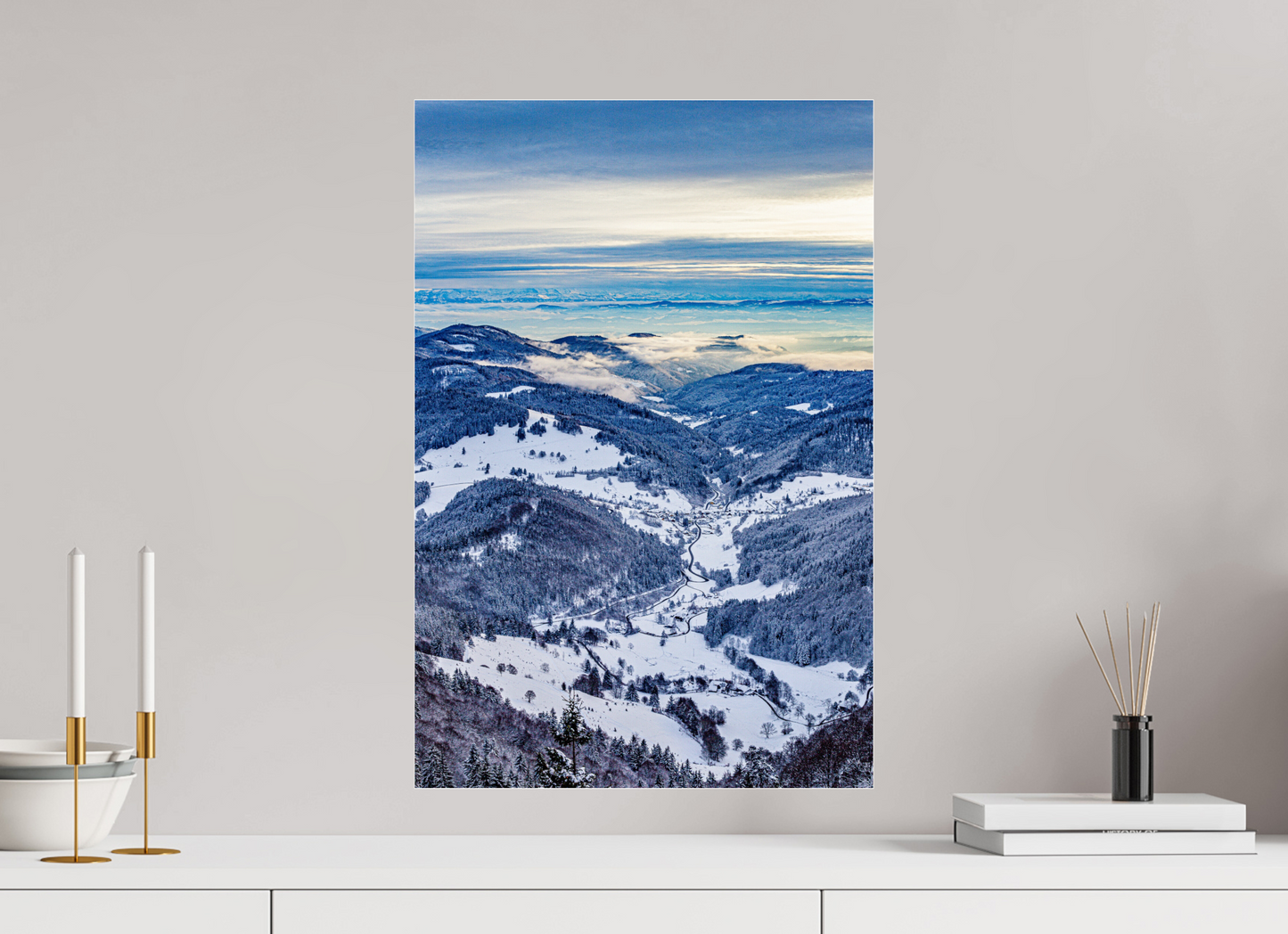40 x 60 cm, Photo Print Under Acrylic Glass Winterblick vom Belchen