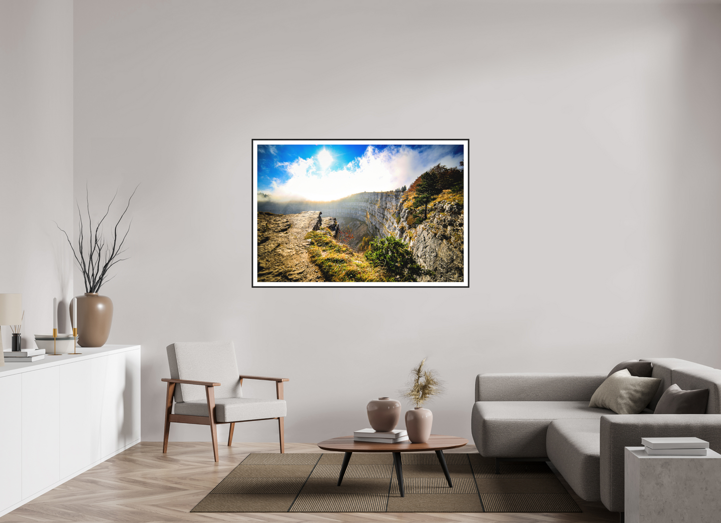 150 x 100 cm, Foto im Schattenfugenrahmen (Eiche schwarz) Creux du van