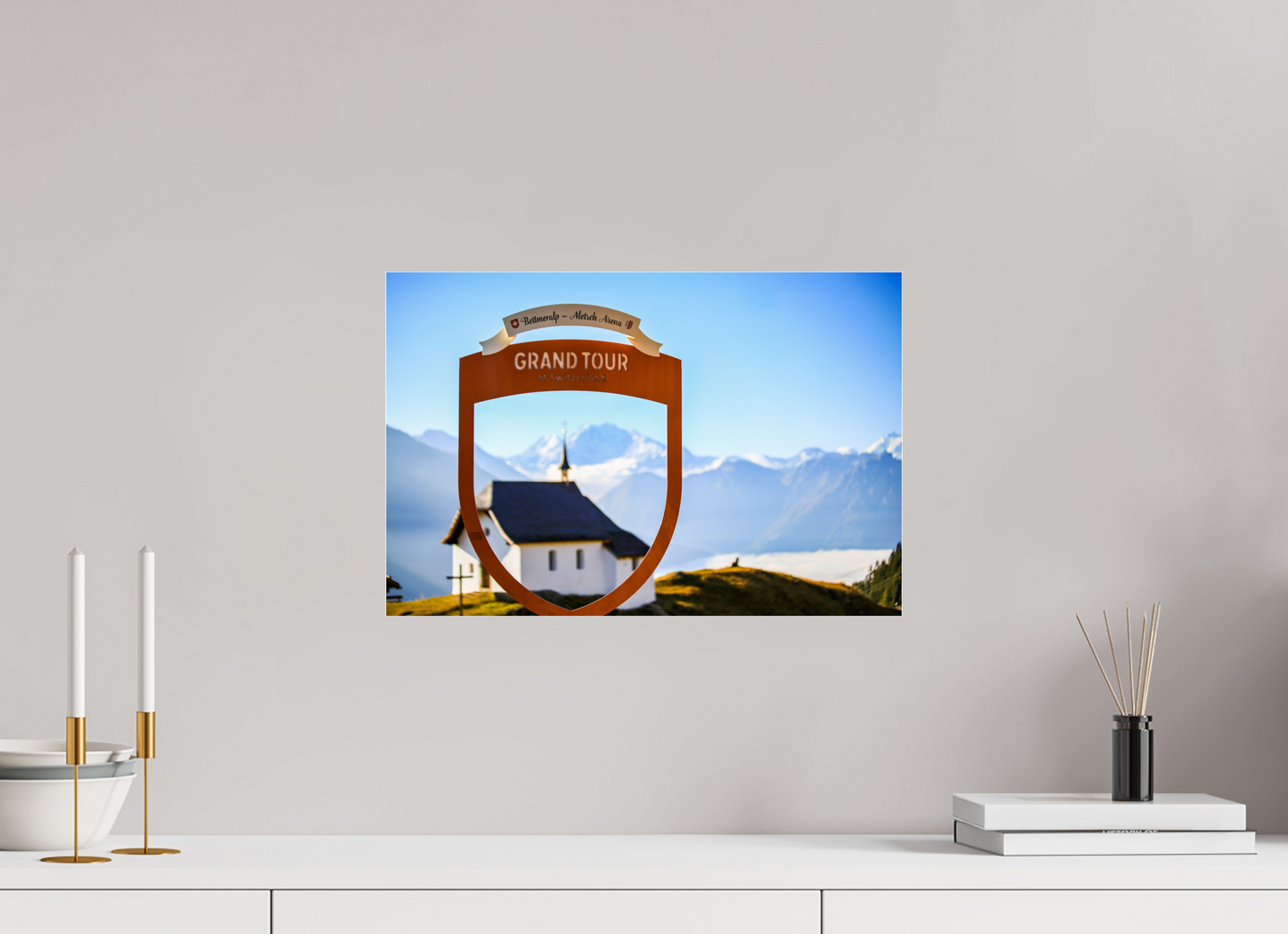 45 x 30 cm, Photo Print Under Acrylic Glass Kapelle Maria zum Schnee - Bettmeralp
