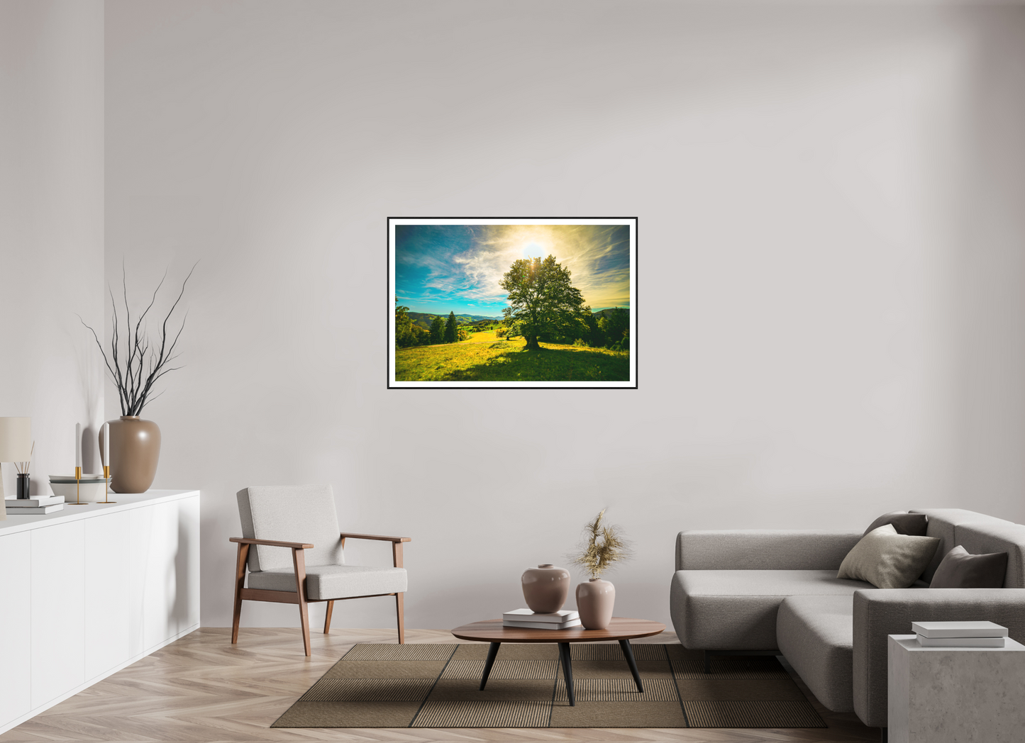 120 x 80 cm, Foto im Schattenfugenrahmen (Eiche schwarz) Weidbuche im Herbst