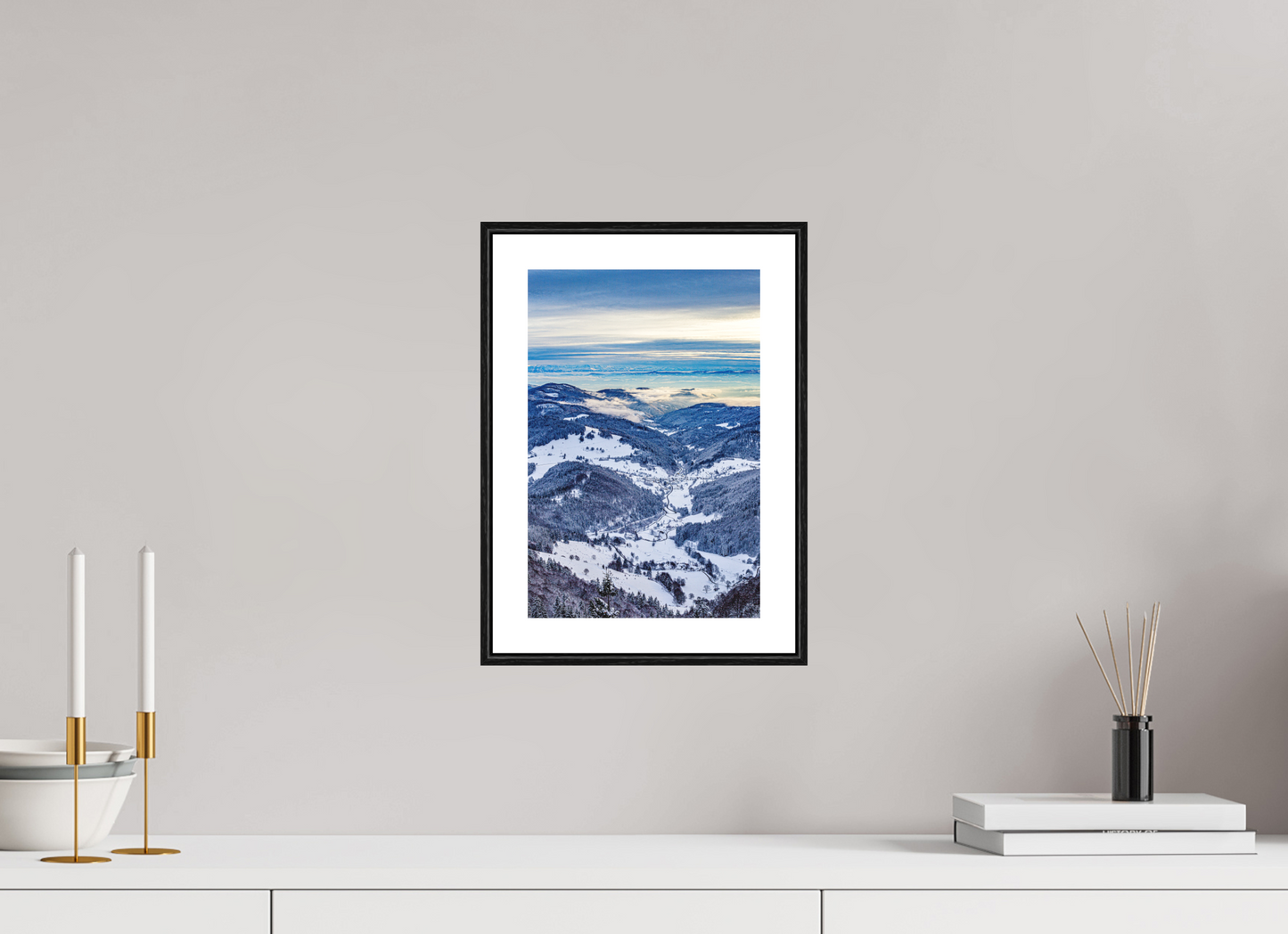 20 x 30 cm, Foto im Schattenfugenrahmen (Eiche schwarz) Winterblick vom Belchen