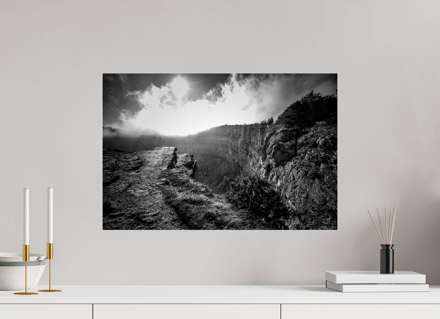 60 x 40 cm, Photo Print Under Acrylic Glass Creux du Van blackandwhite