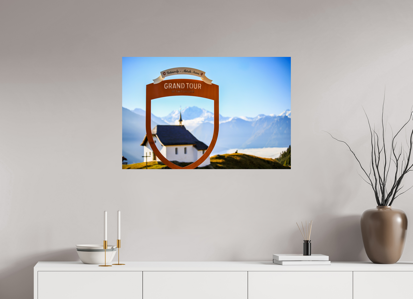 90 x 60 cm, Alu-Dibond Kapelle Maria zum Schnee - Bettmeralp
