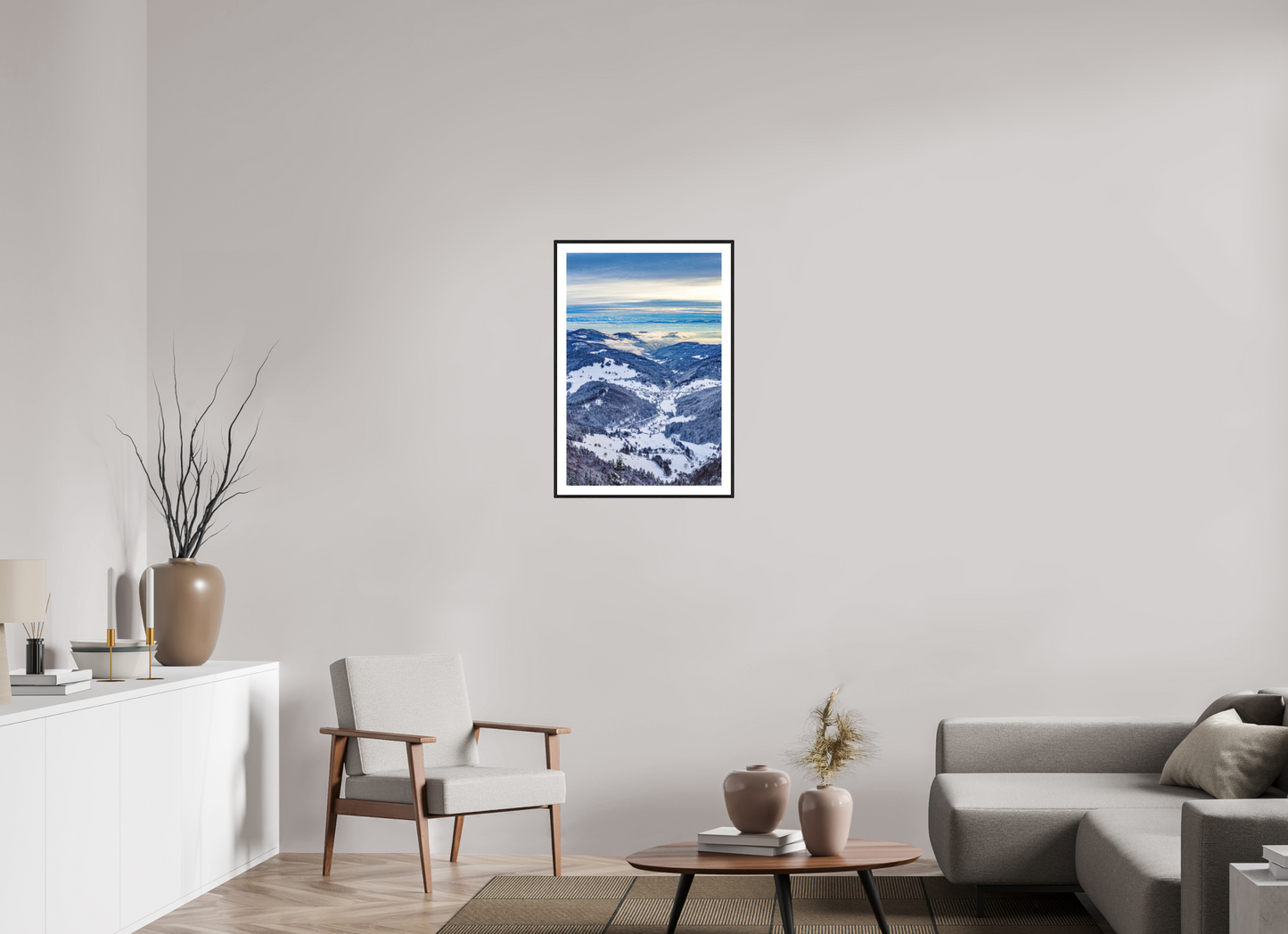 50 x 75 cm, Foto im Schattenfugenrahmen (Eiche schwarz) Winterblick vom Belchen